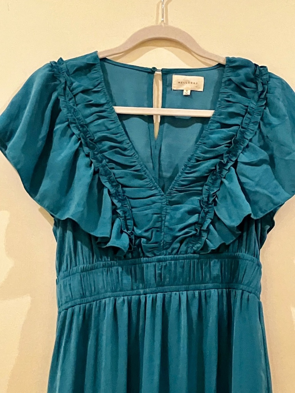 MELLODAY Ruffle Tiered Maxi Dress Teal Ruffle Sleeve Dress With Pockets - Picture 5 of 10
